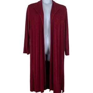 Vintage Duster Cardigan Red Open Front Collared Side Slits Urban Chic Size 1X